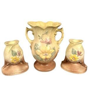 Vtg Hull Art Pottery Vase and Candlestick Holders Set Magnolia Collectible